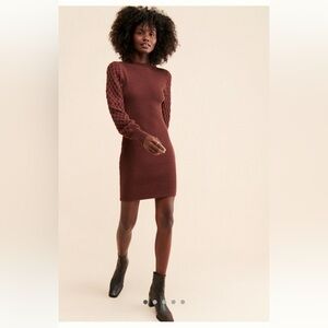 Anthropologie Adelyn Rae Jonas Honeycomb Long Sleeve Brown Sweater Mini Dress
